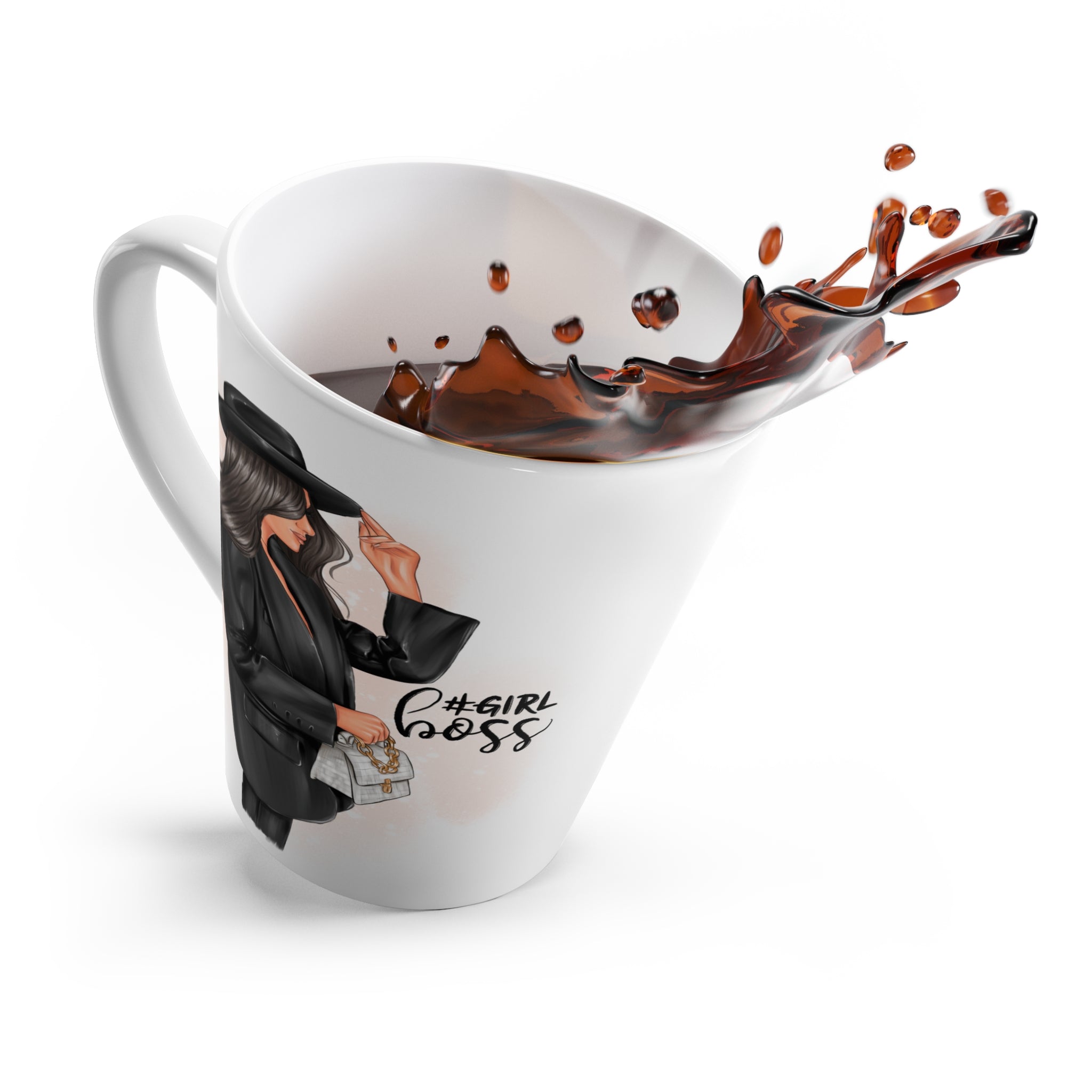 Girl Boss – Black Hair Latte Mug (12oz Ceramic)