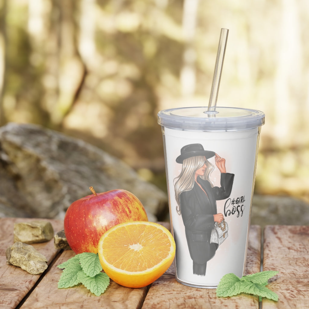 Girl boss Blond Hair Plastic Tumbler with Straw