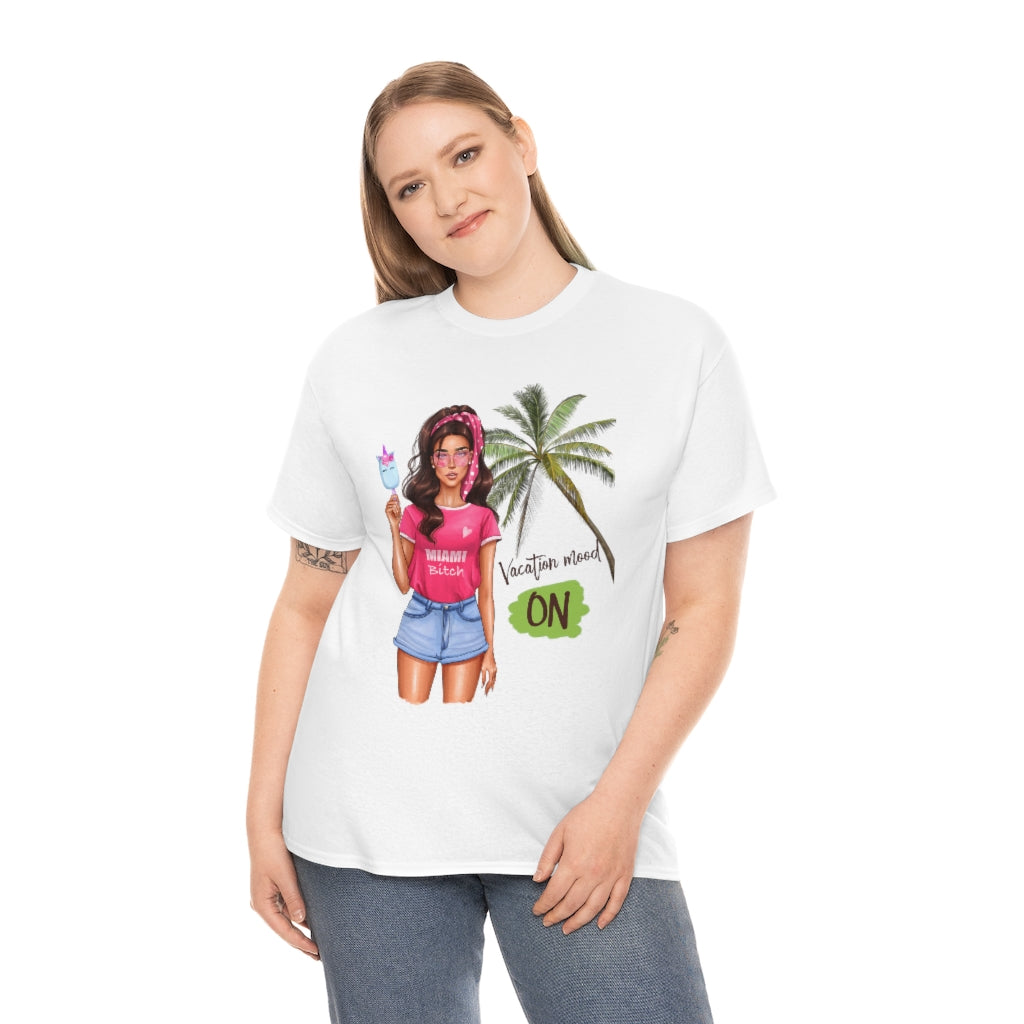 Vacation Mood On Brown Hair Unisex Cotton Tee
