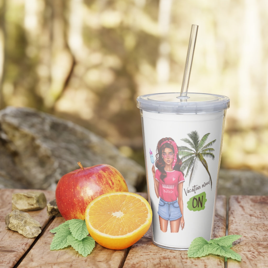 Vac Mood is On Red Hair Plastic Tumbler with Straw