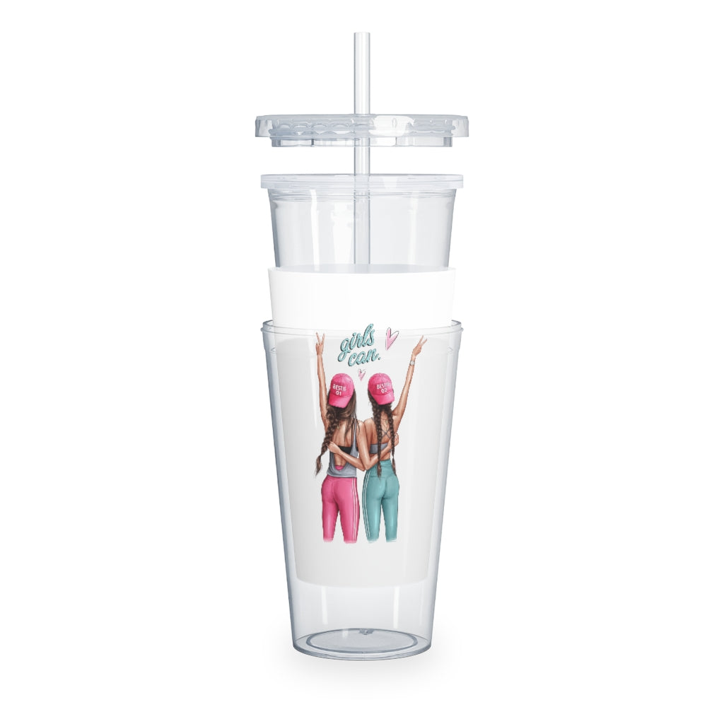 Girls Can Brown Hair Plastic Tumbler with Straw