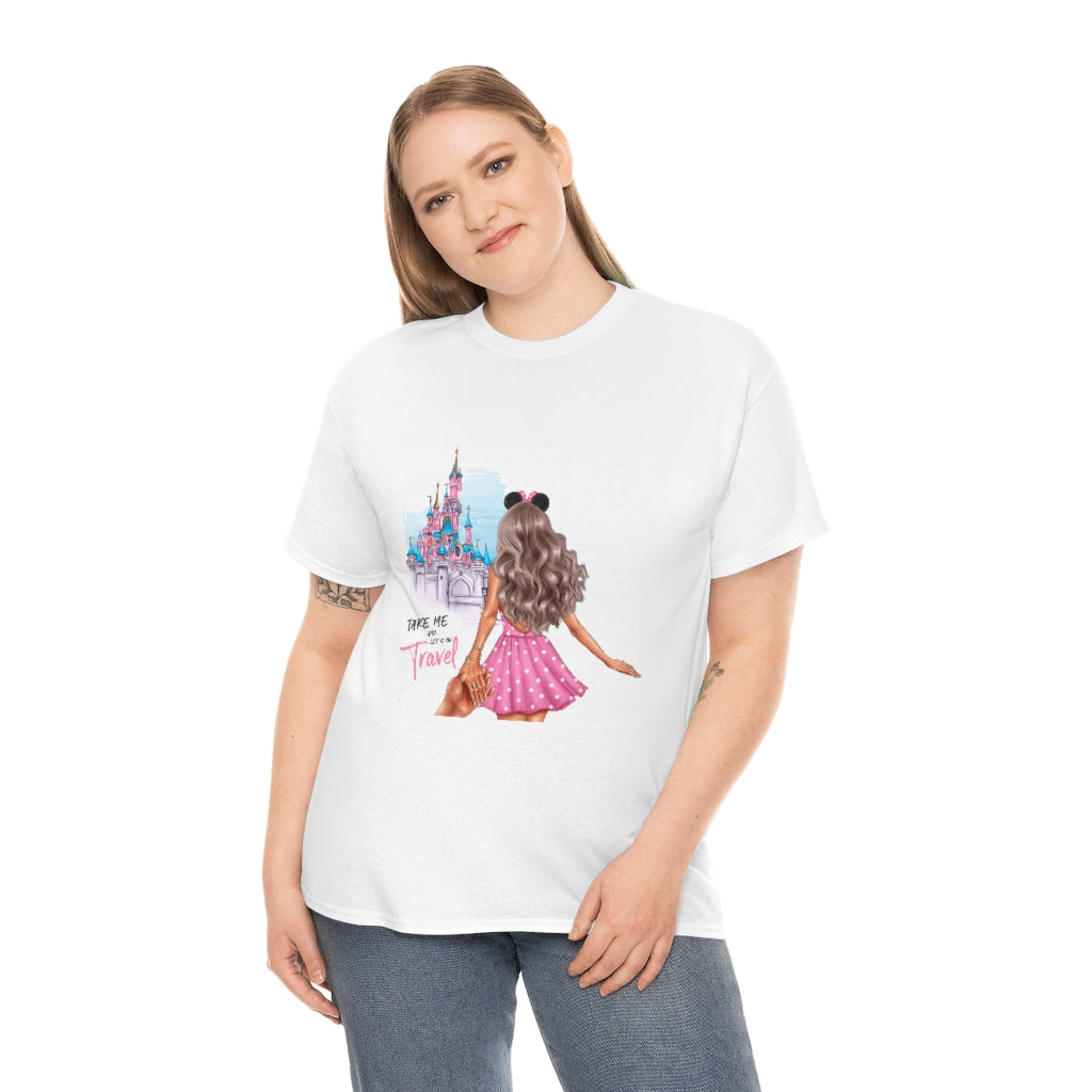Take me and Let's go Travel Blond Hair Unisex Cotton Tee