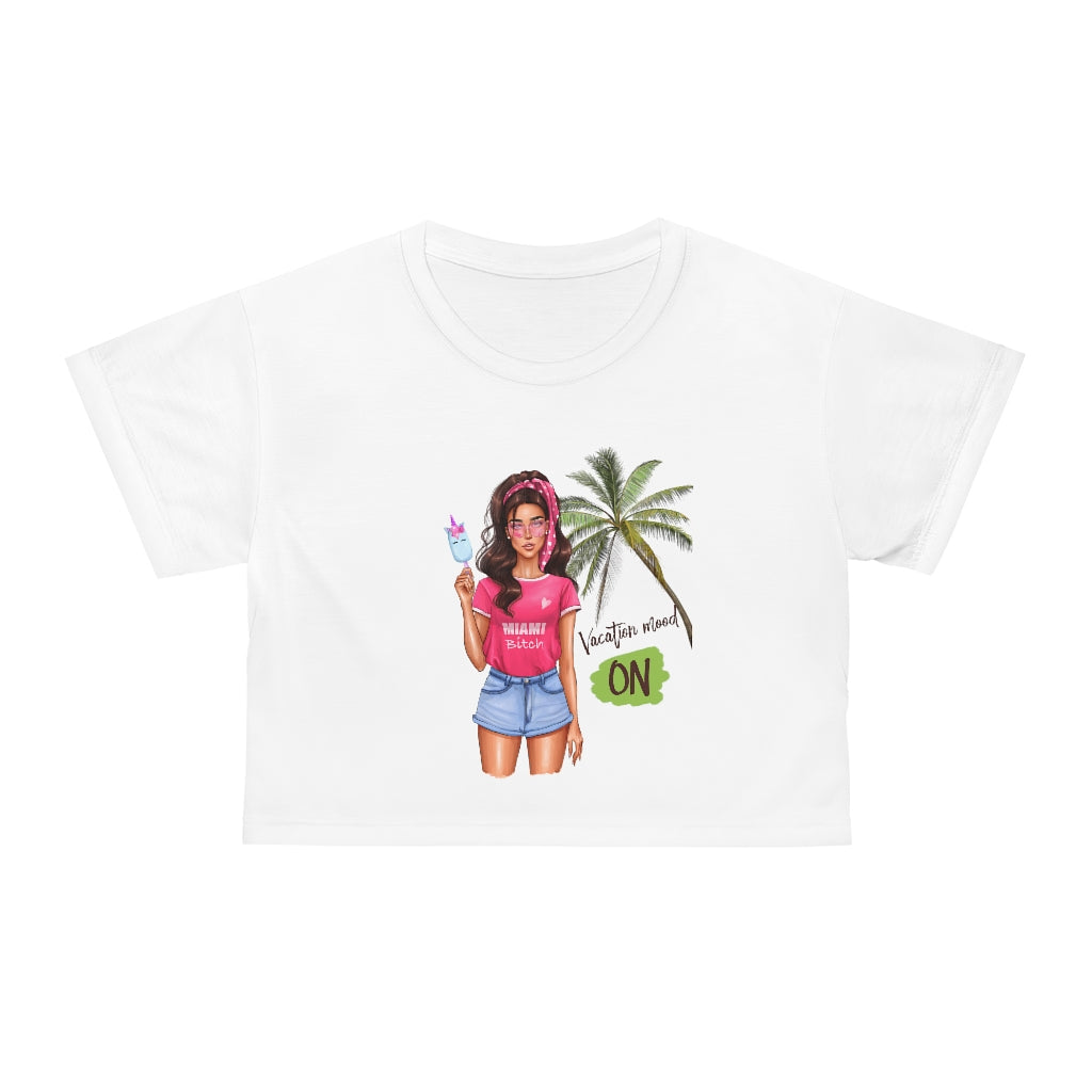 Vacation Mood On Brown Hair Crop Tee