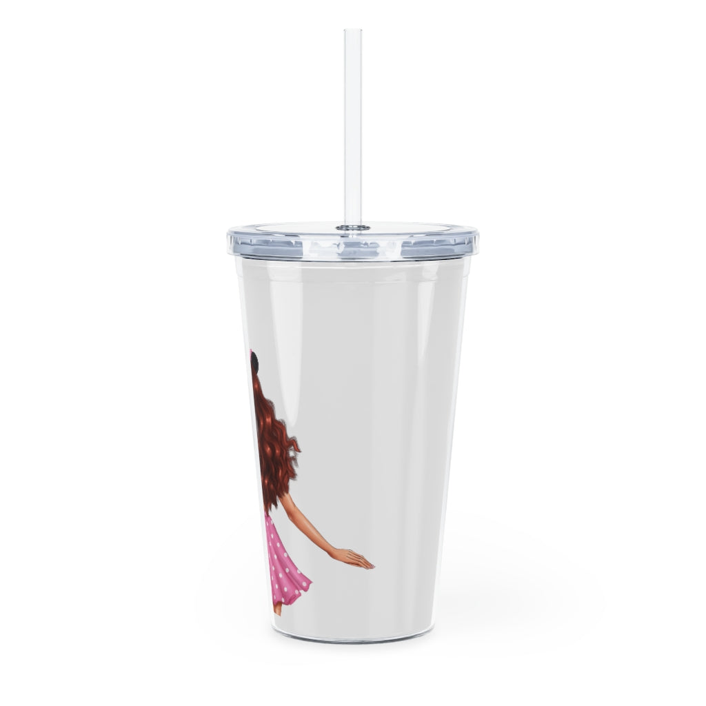 Take me and Let's go Travel Red Hair Plastic Tumbler with Straw
