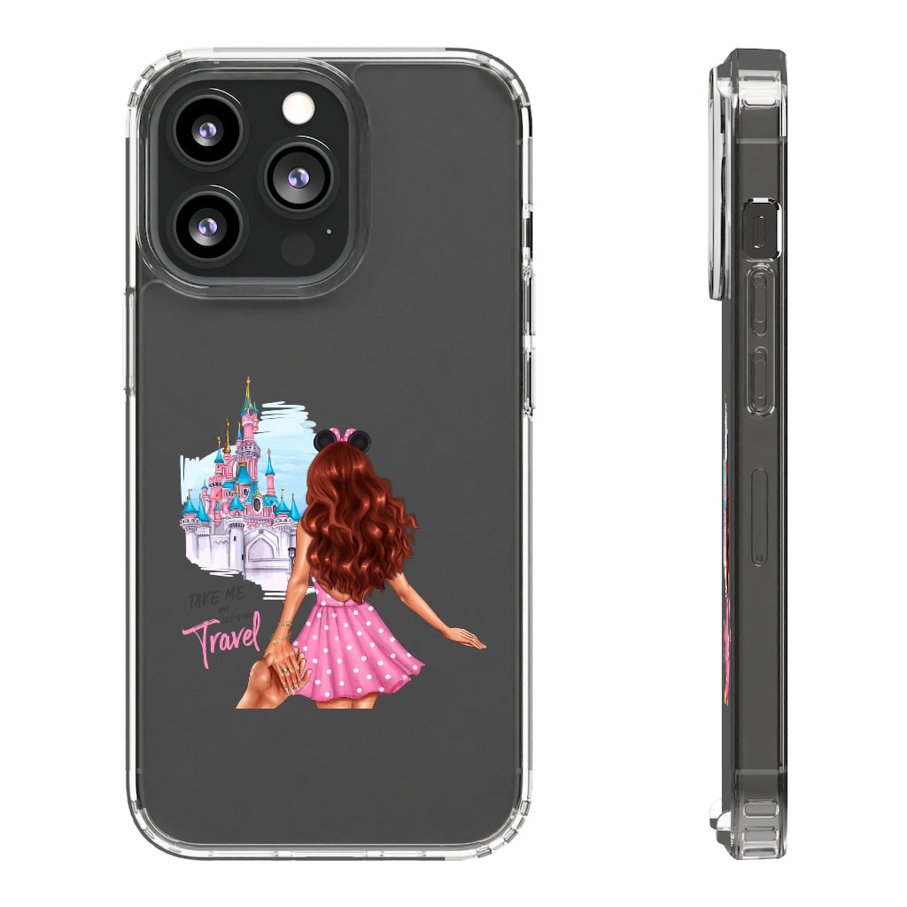 Take me and Let's go Travel Red Hair Clear Case