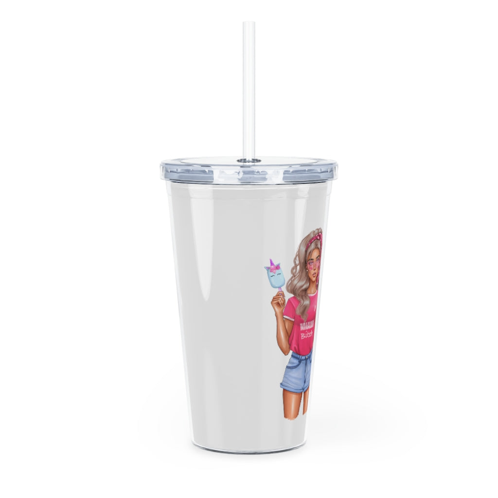 Vac Mood is On Blond Girl Plastic Tumbler with Straw