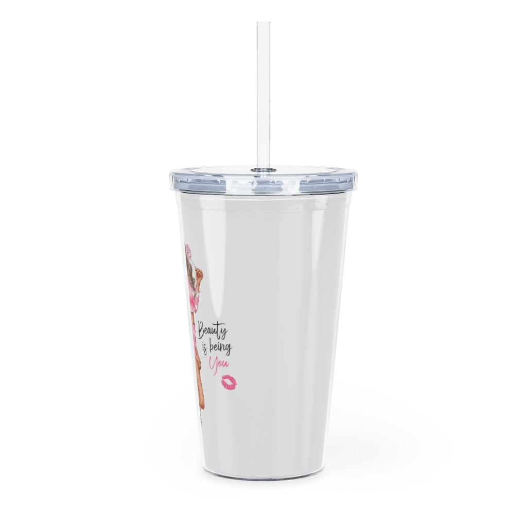 Beauty is Being You Blond Hair Plastic Tumbler with Straw