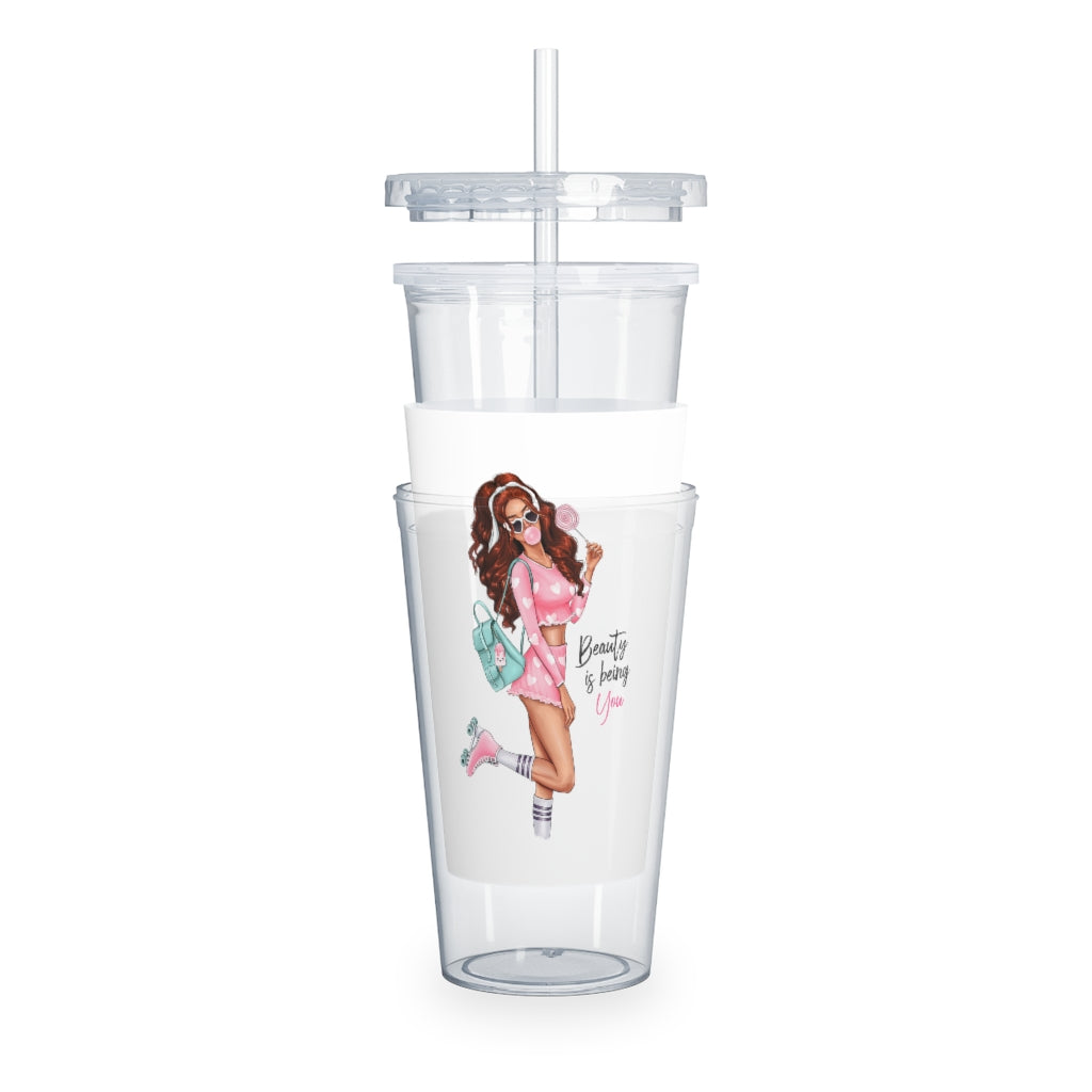 Beauty is Being You Red Hair Plastic Tumbler with Straw