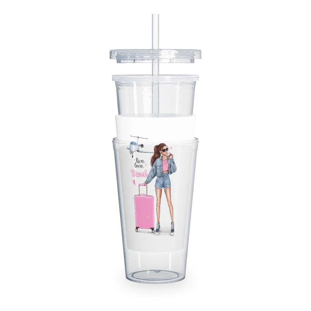 Live Love Travel Red Hair Plastic Tumbler with Straw