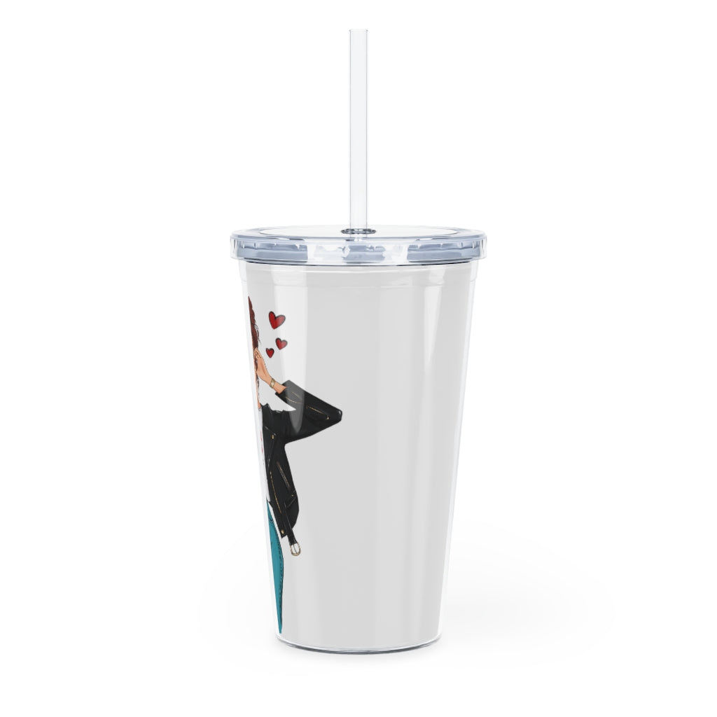 Love Yourself Red Hair Plastic Tumbler with Straw
