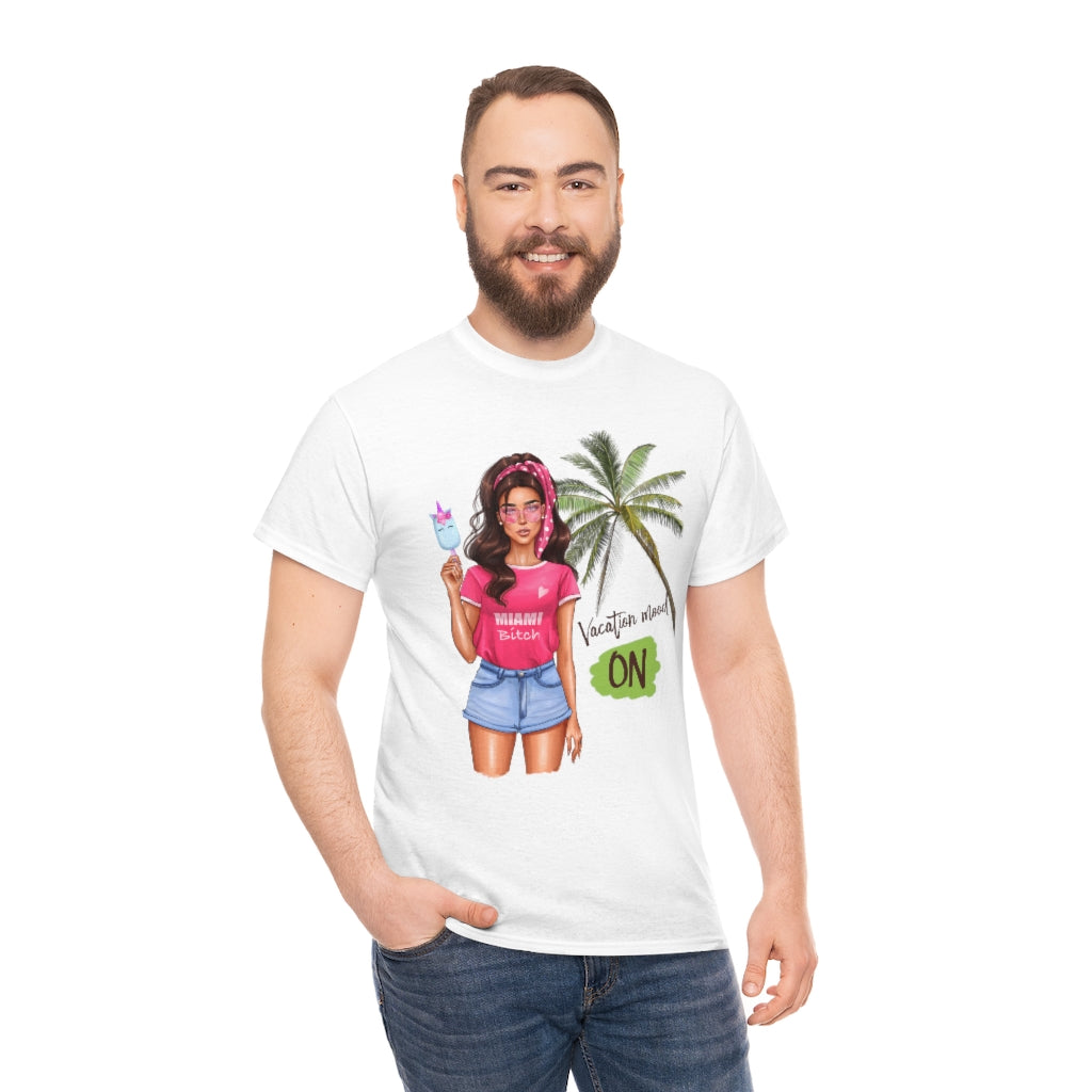 Vacation Mood On Brown Hair Unisex Cotton Tee
