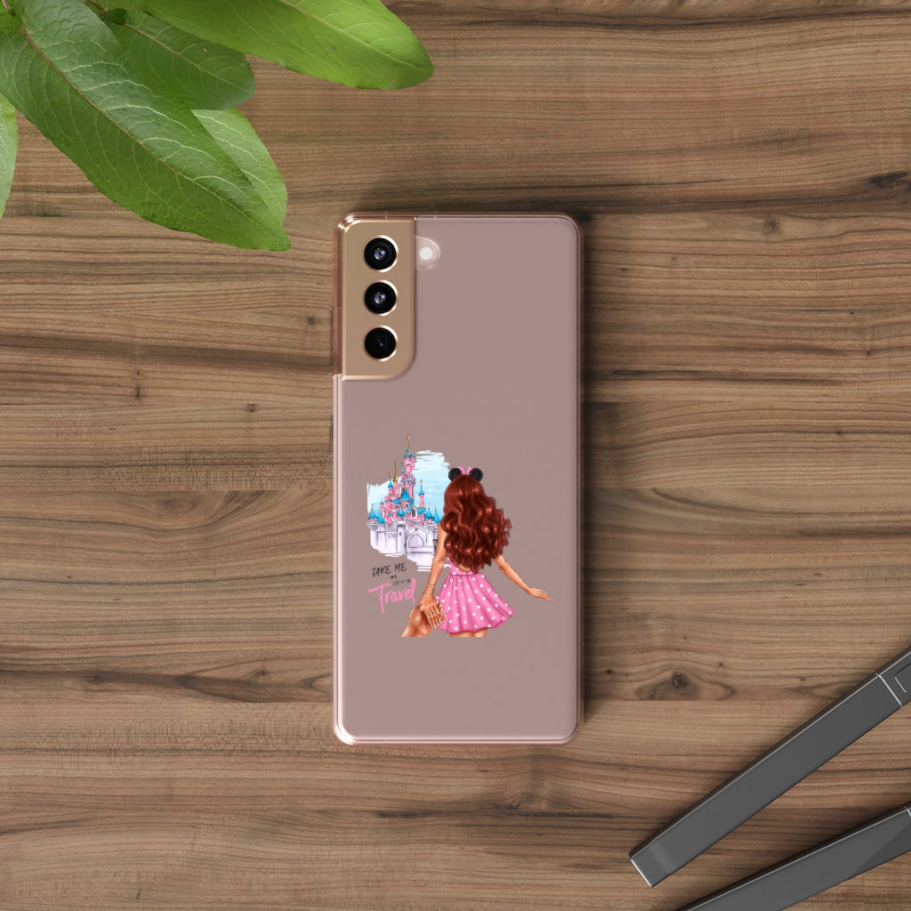 Take me and Let's go Travel Red Hair Clear Case