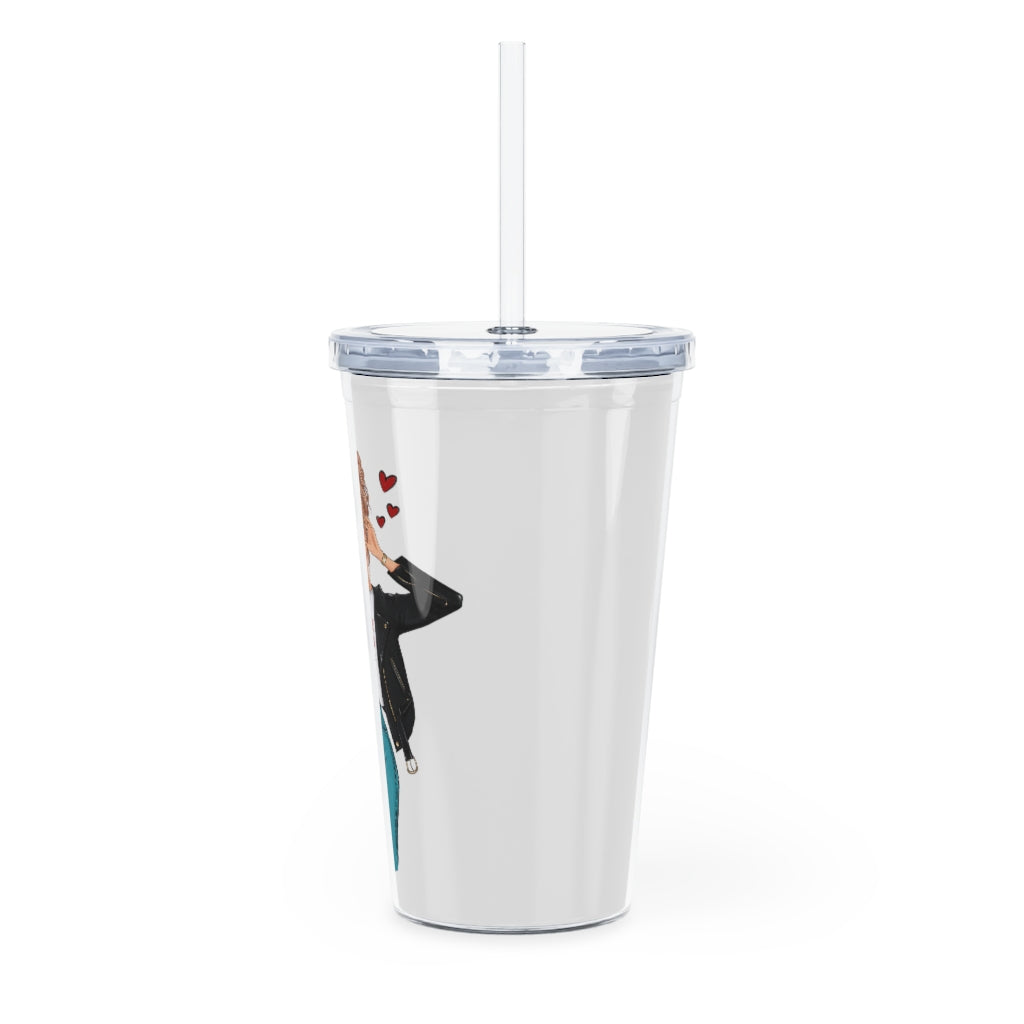 Love Yourself Blond Hair Plastic Tumbler with Straw