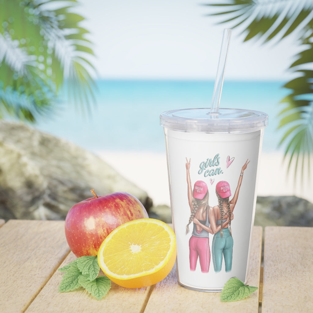 Girls Can Blond Hair Plastic Tumbler with Straw