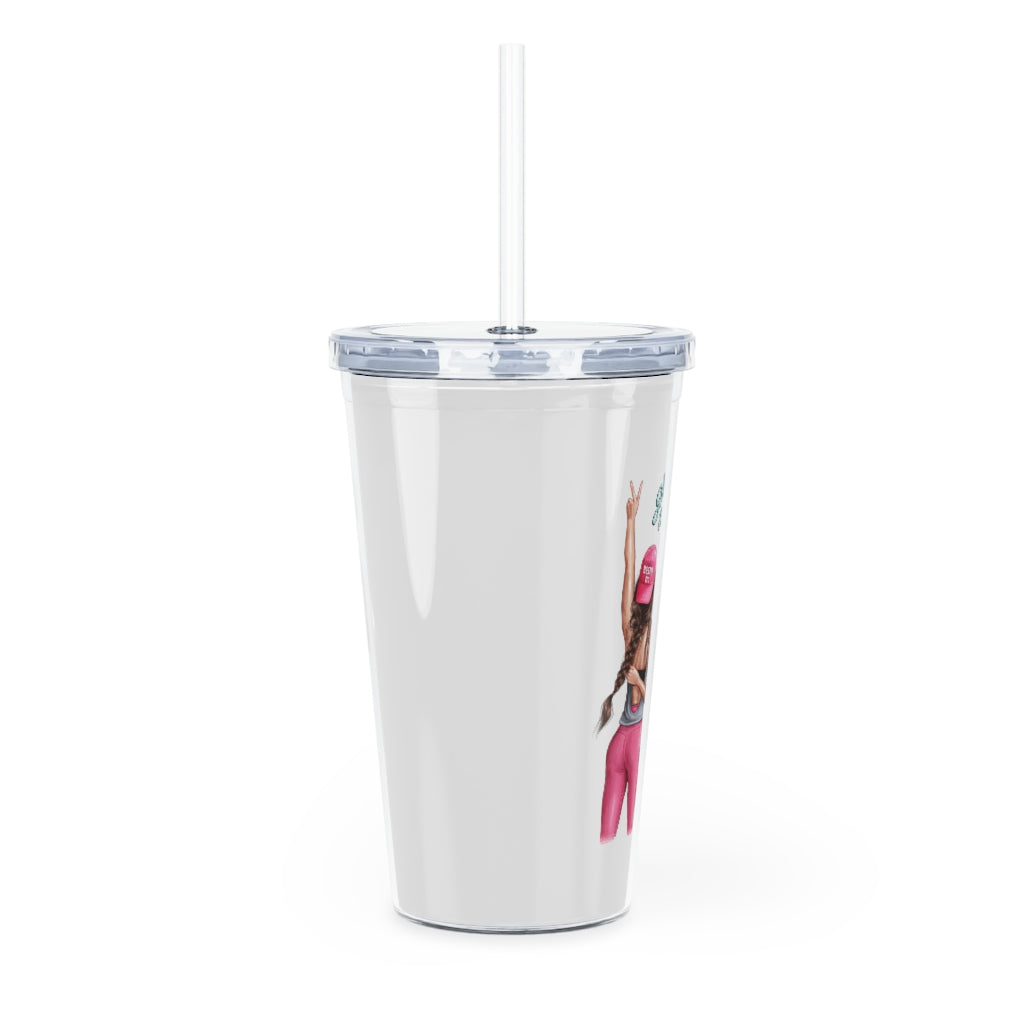 Girls Can Brown Hair Plastic Tumbler with Straw