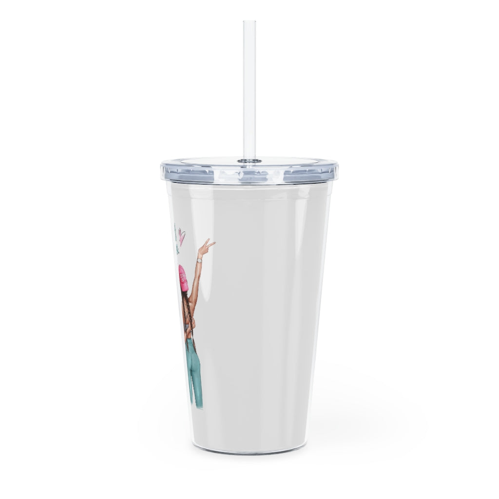 Girls Can Brown Hair Plastic Tumbler with Straw