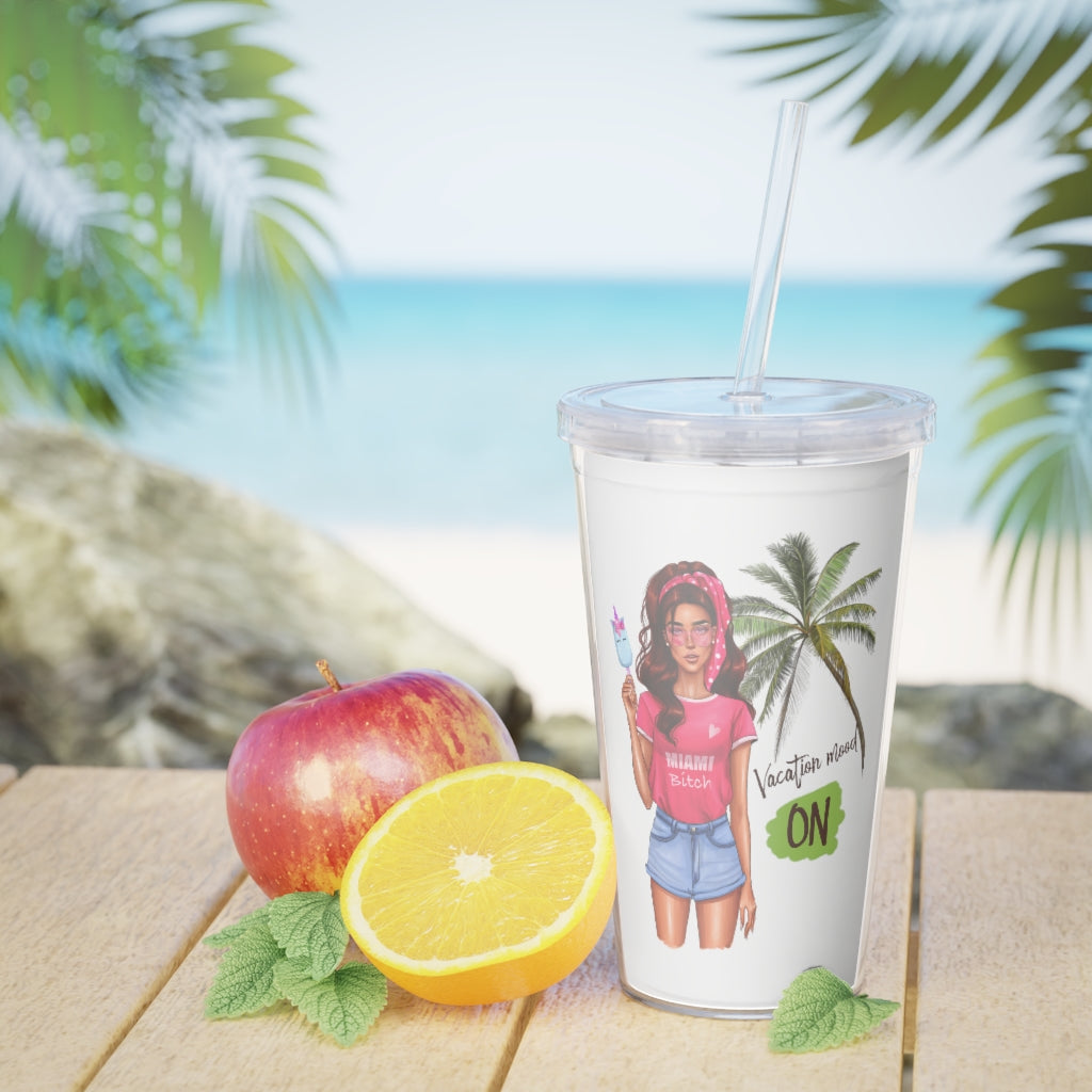 Vac Mood is On Red Hair Plastic Tumbler with Straw