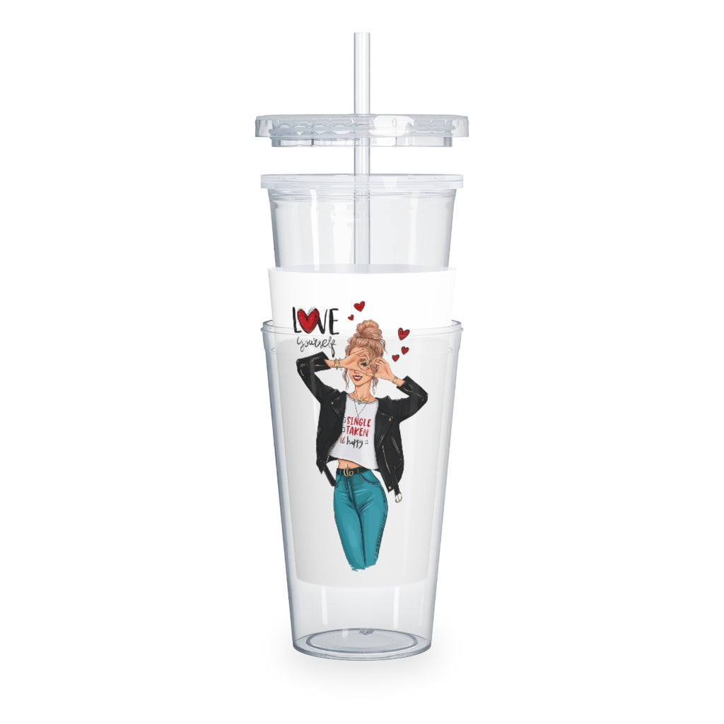 Love Yourself Blond Hair Plastic Tumbler with Straw