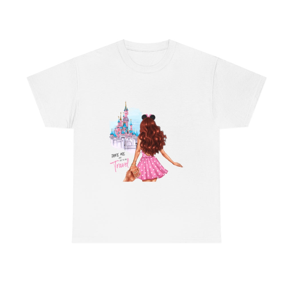 Take me and Let's go Travel Red Hair Unisex Cotton Tee