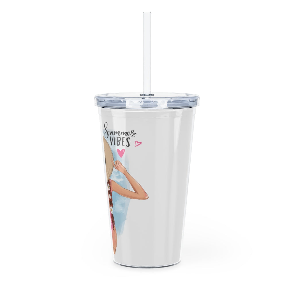 Summer Vibes Red Hair Plastic Tumbler with Straw