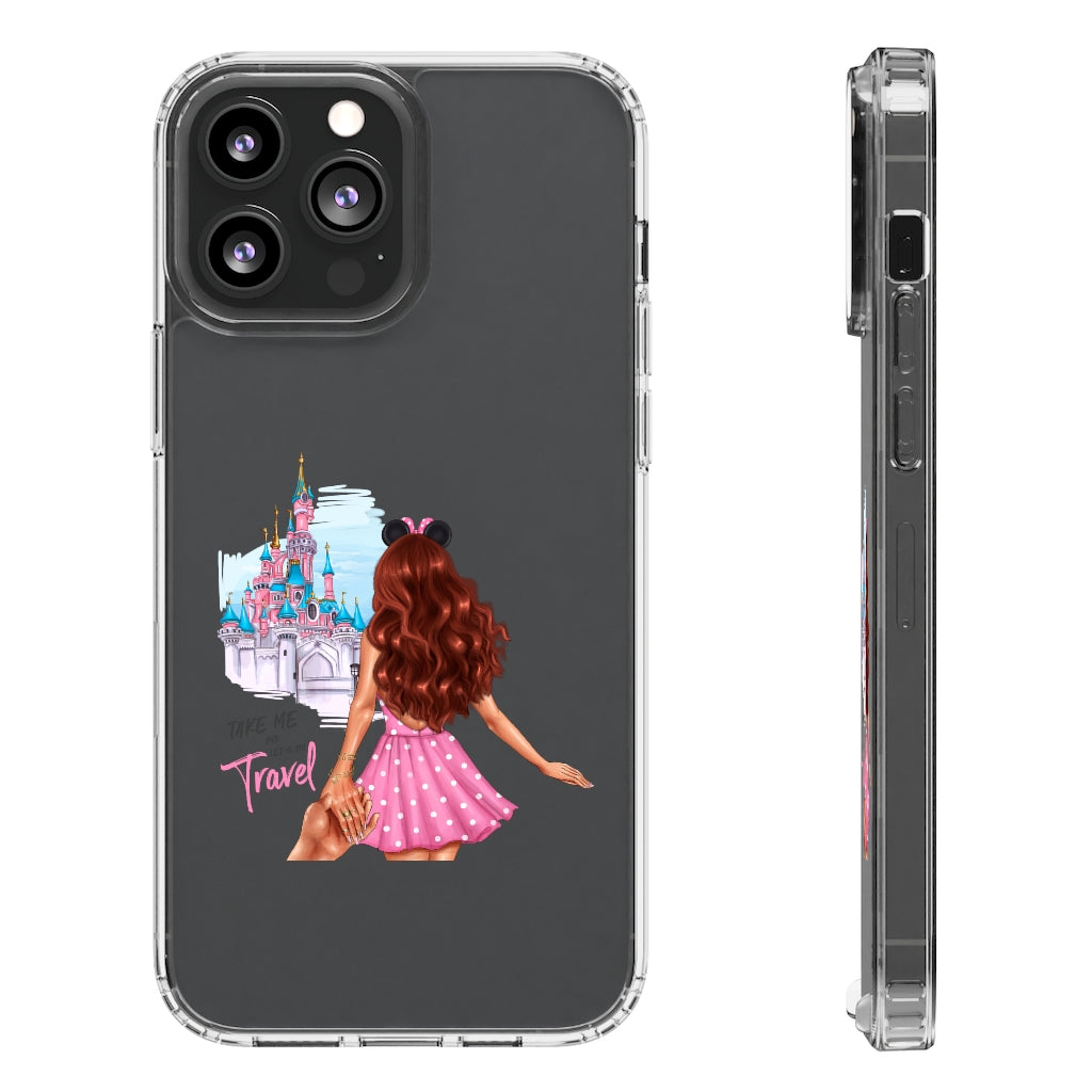 Take me and Let's go Travel Red Hair Clear Case