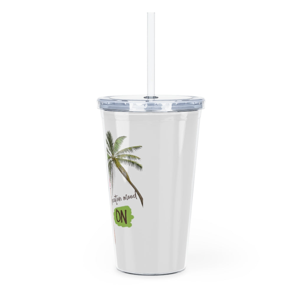 Vac Mood is On Brown Hair Plastic Tumbler with Straw