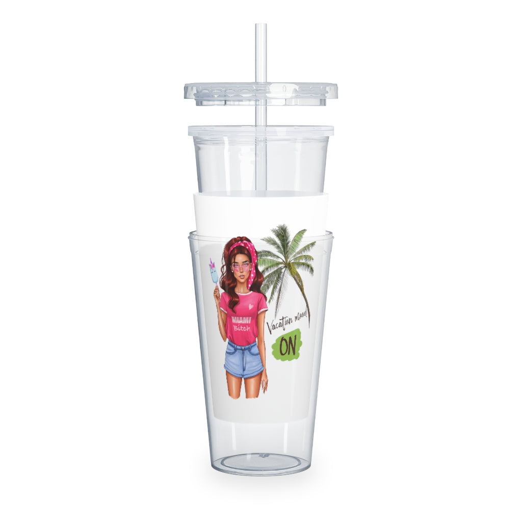 Vac Mood is On Red Hair Plastic Tumbler with Straw