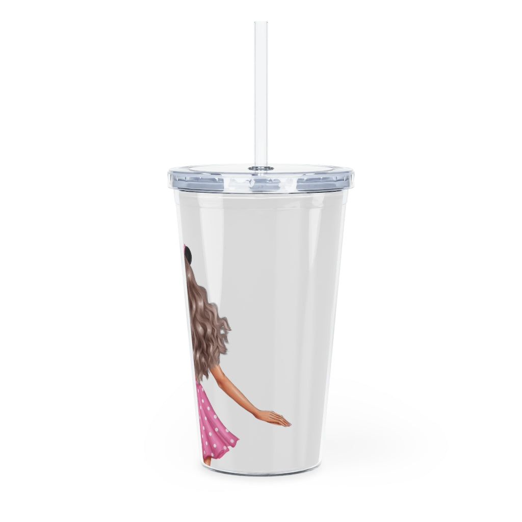 Take me and Let's go Travel Blond Hair Plastic Tumbler with Straw