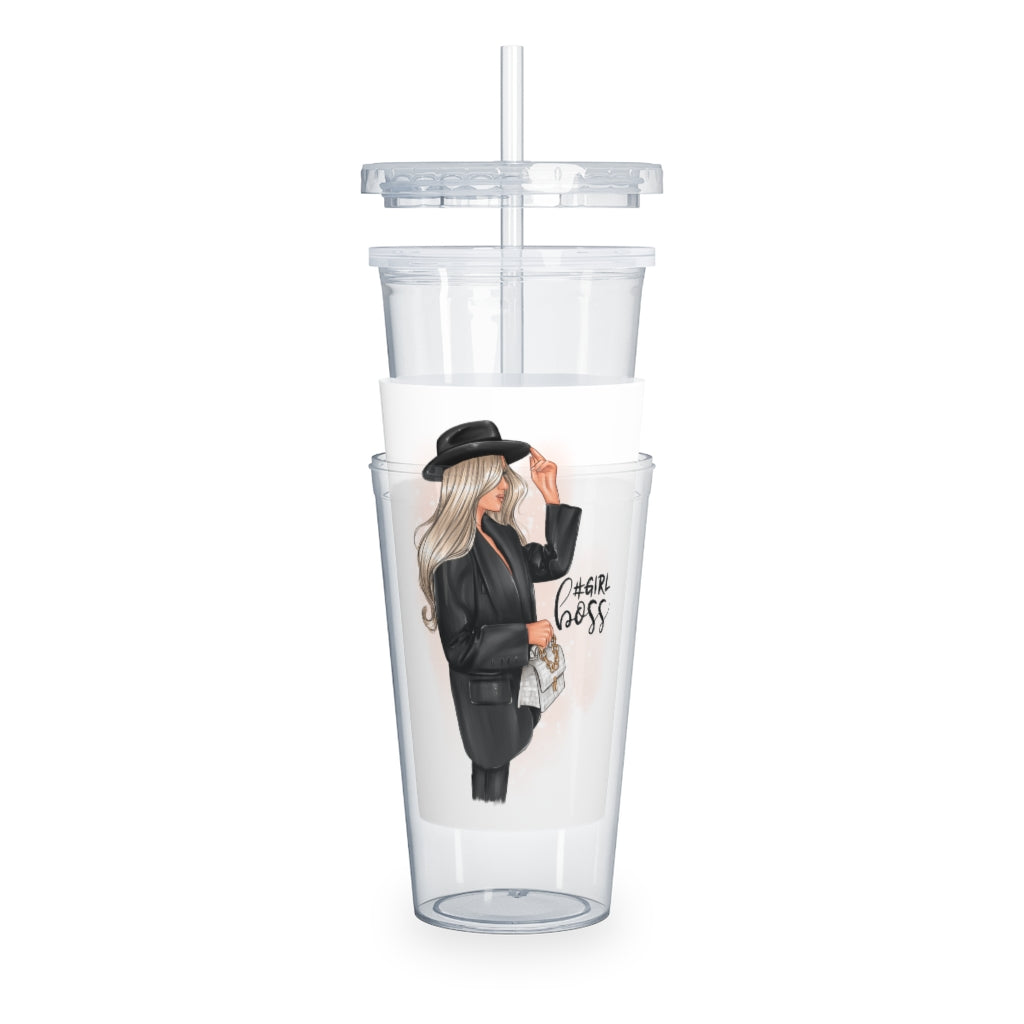 Girl boss Blond Hair Plastic Tumbler with Straw