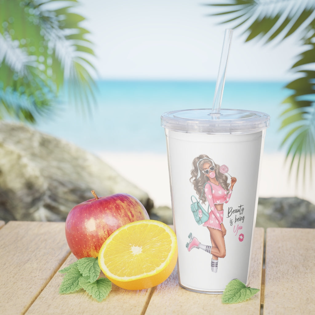 Beauty is Being You Blond Hair Plastic Tumbler with Straw