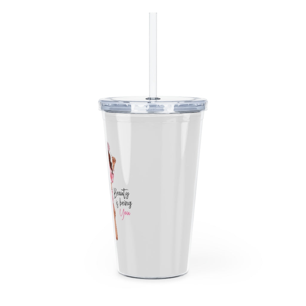Beauty is Being You Red Hair Plastic Tumbler with Straw