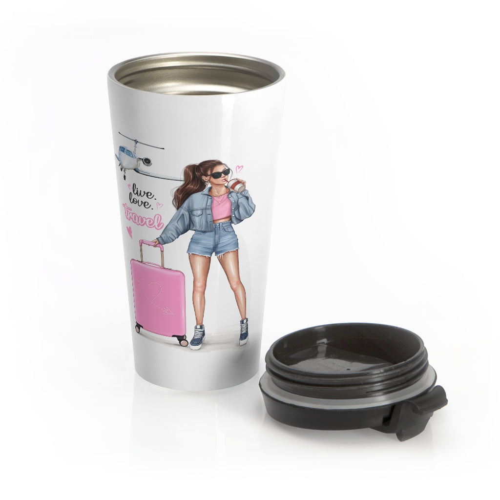 Live Love Travel Brown Hair Stainless Steel Travel Mug