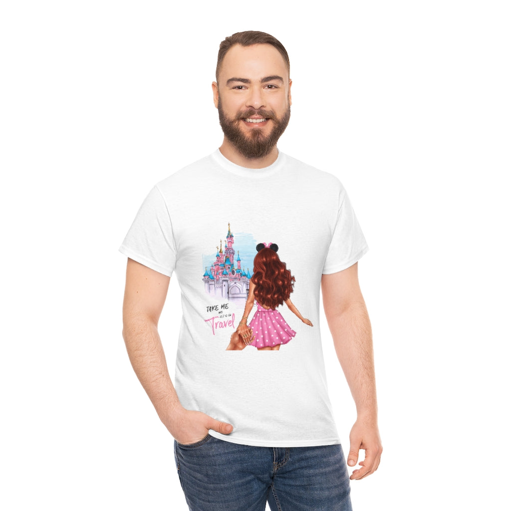 Take me and Let's go Travel Red Hair Unisex Cotton Tee