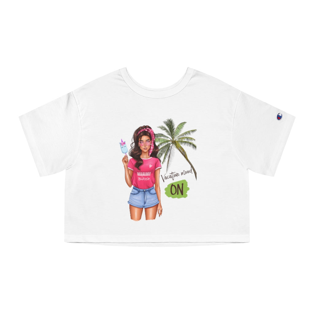 Vacation Mood On Brown Hair Women's Cropped T-Shirt