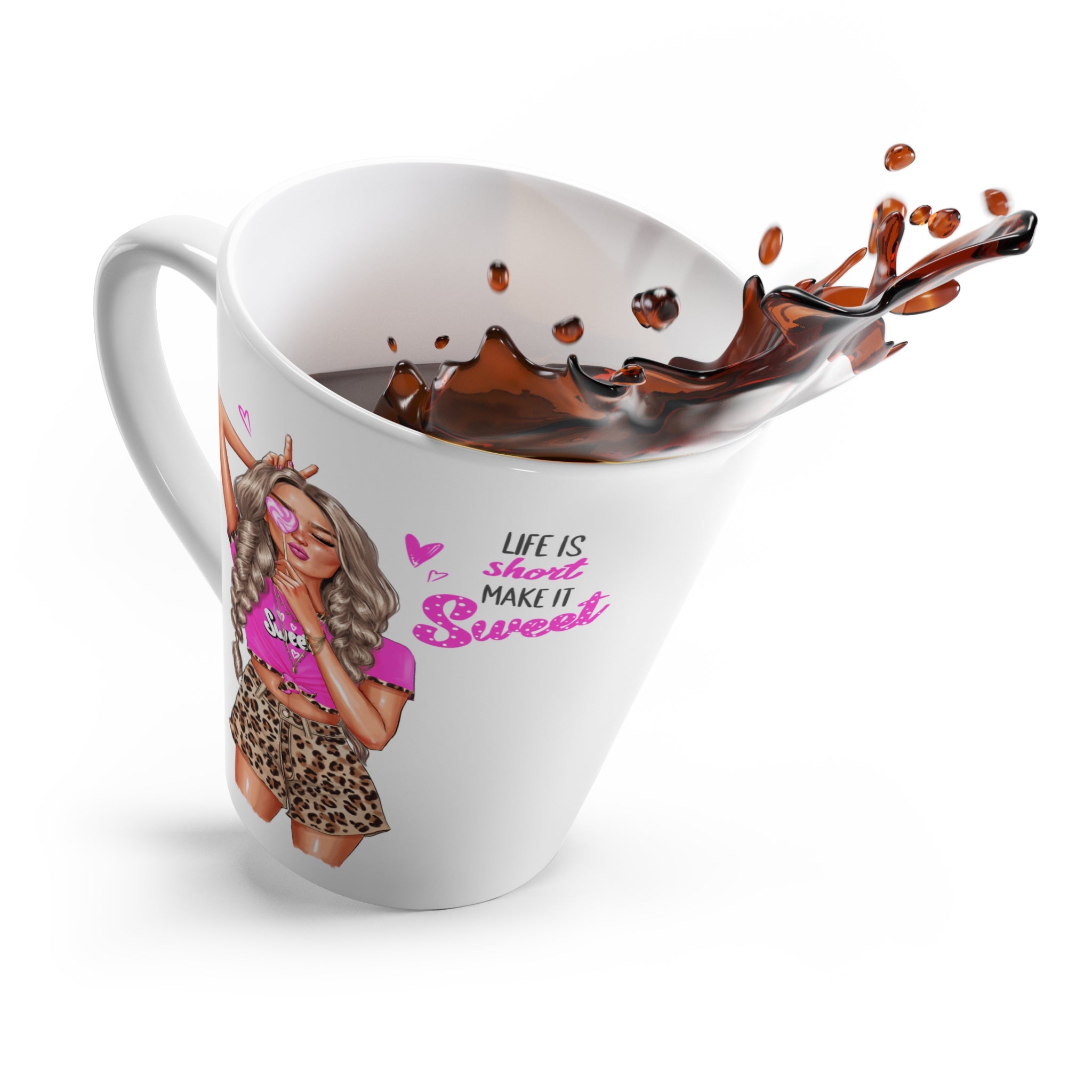 Life Is Short. Make It Sweet Latte Mug (Blond hair, 12oz)