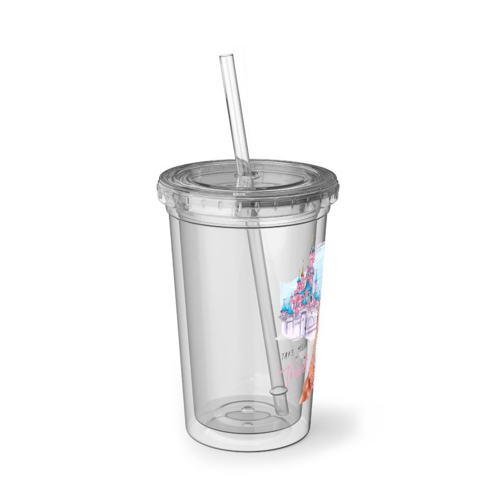 Take me and Let's go Travel Blond Hair Acrylic Cup