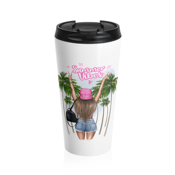 Summer Vibe Blond Hair Stainless Steel Travel Mug