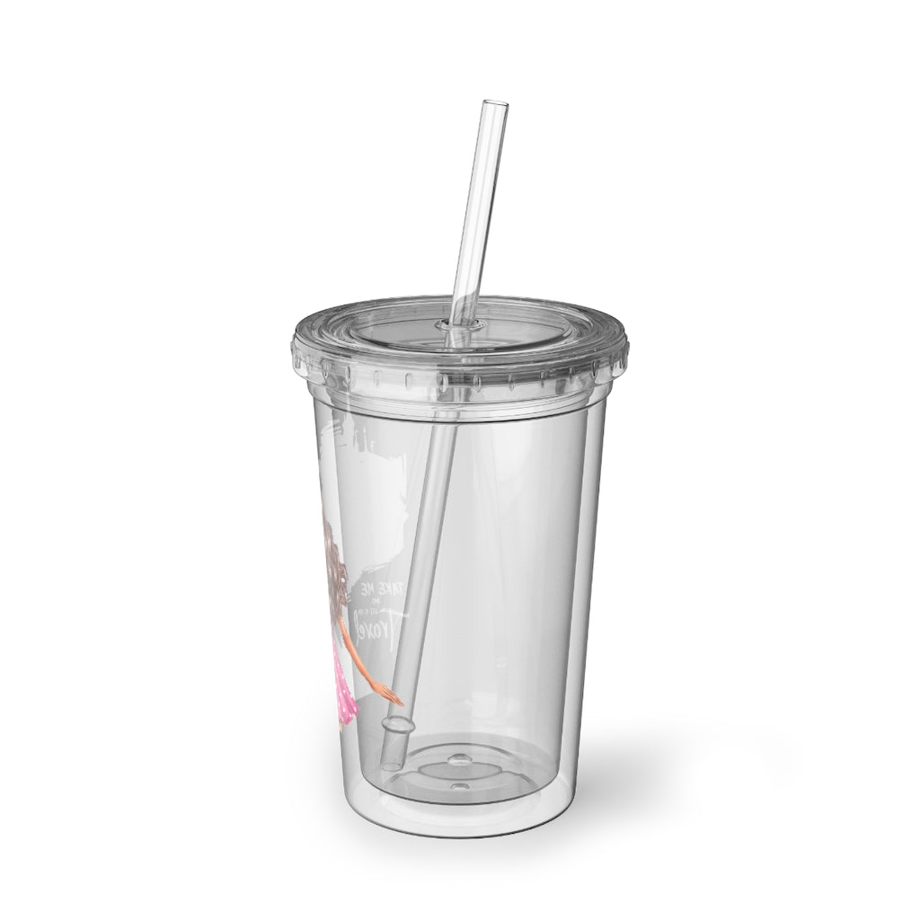 Take me and Let's go Travel Blond Hair Acrylic Cup