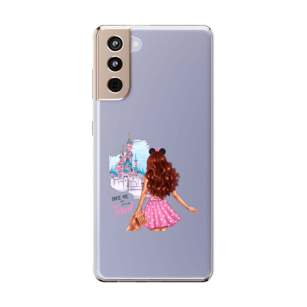 Take me and Let's go Travel Red Hair Clear Case