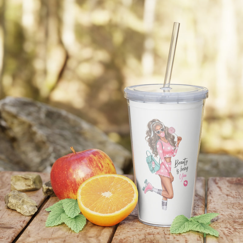 Beauty is Being You Blond Hair Plastic Tumbler with Straw