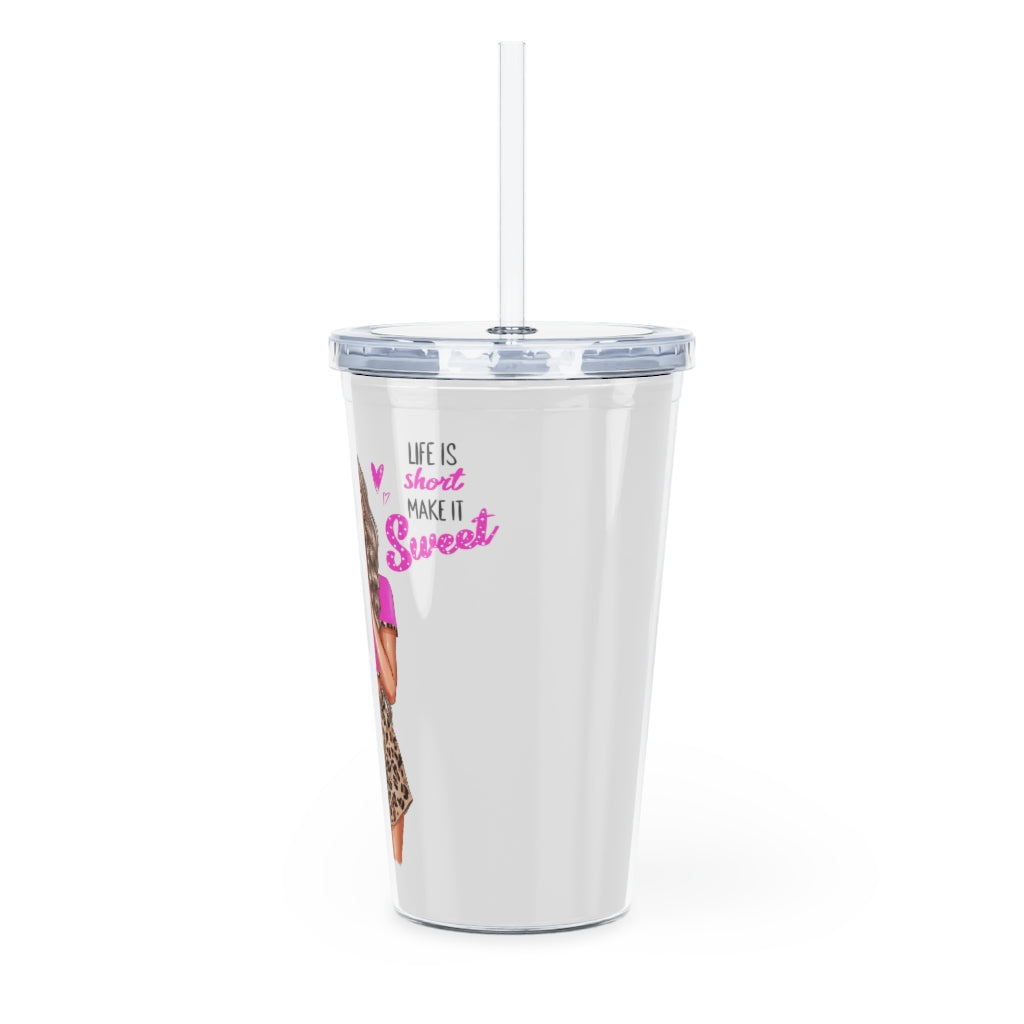 Life is Short Make it Sweet Blond Hair Plastic Tumbler with Straw