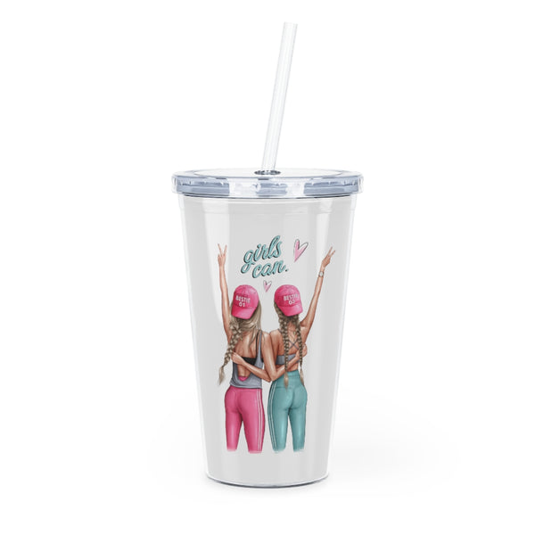 Girls Can Blond Hair Plastic Tumbler with Straw