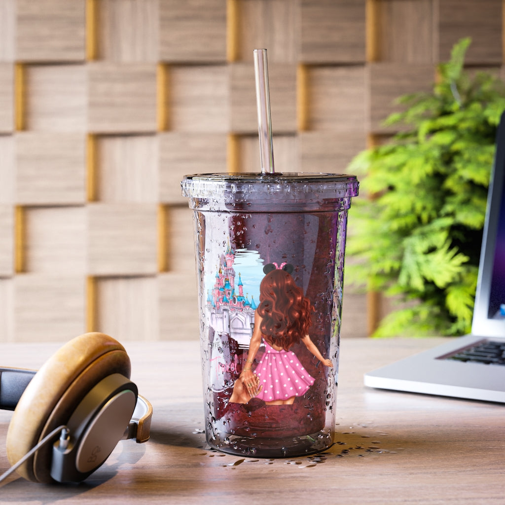 Take me and Let's go Travel Red Hair Acrylic Cup