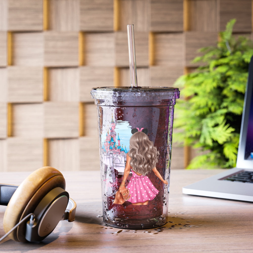 Take me and Let's go Travel Blond Hair Acrylic Cup