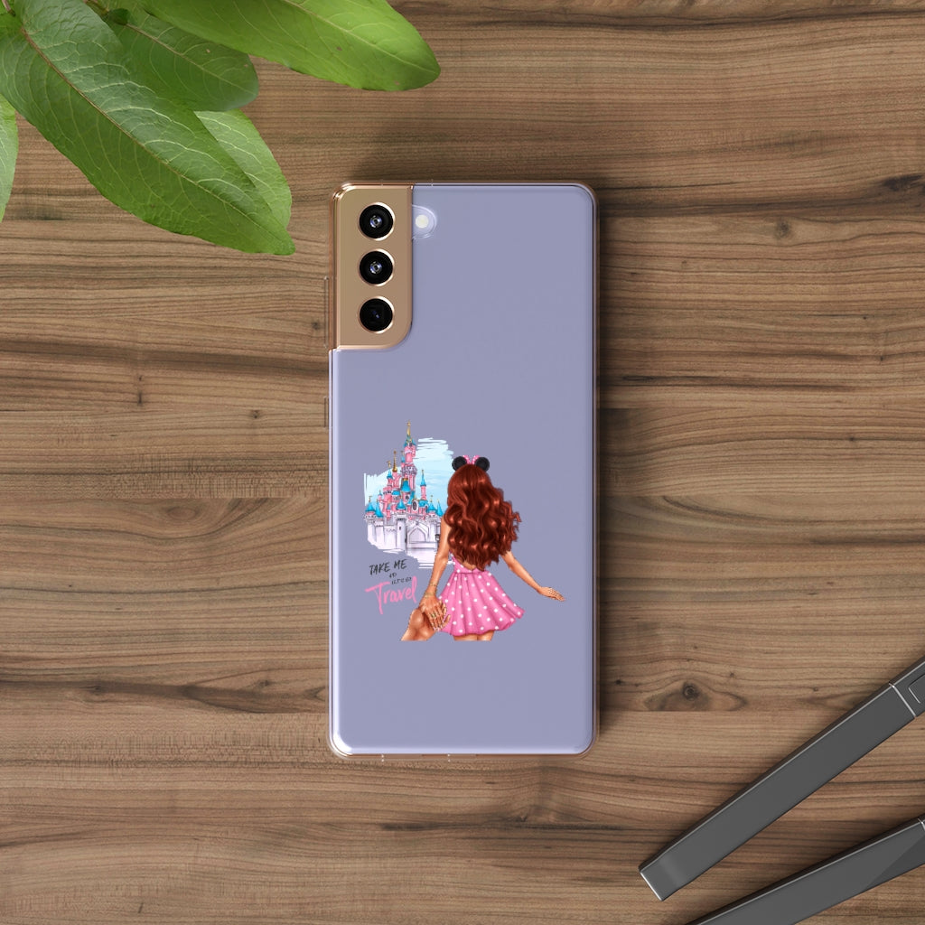 Take me and Let's go Travel Red Hair Clear Case