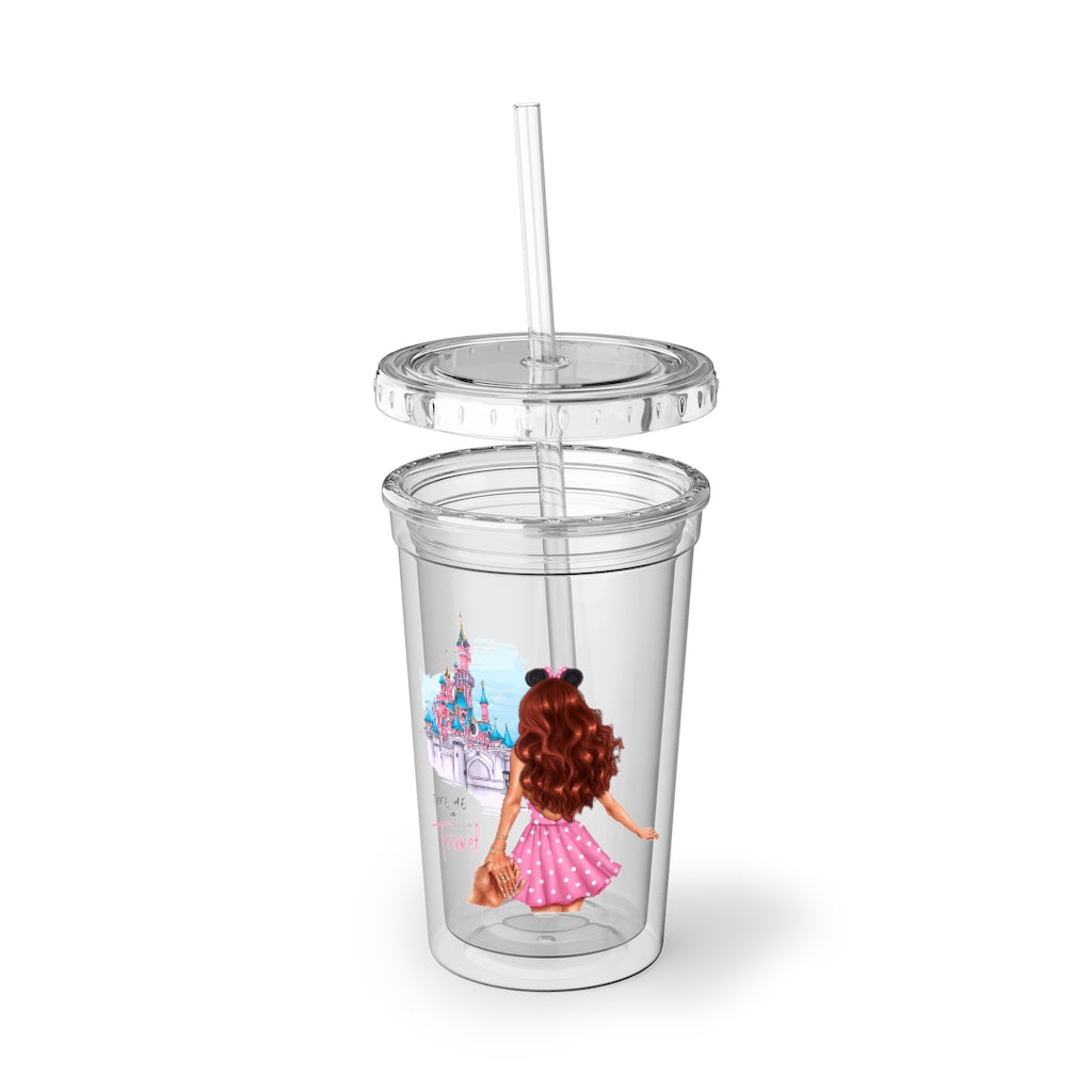 Take me and Let's go Travel Red Hair Acrylic Cup