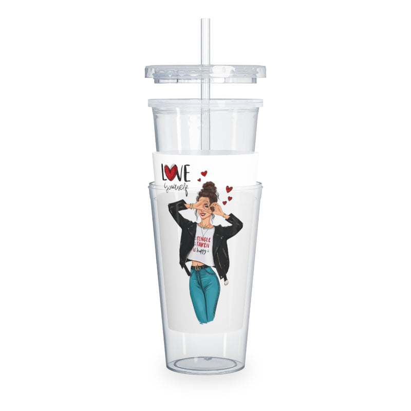 Love Yourself Brown Hair Plastic Tumbler with Straw