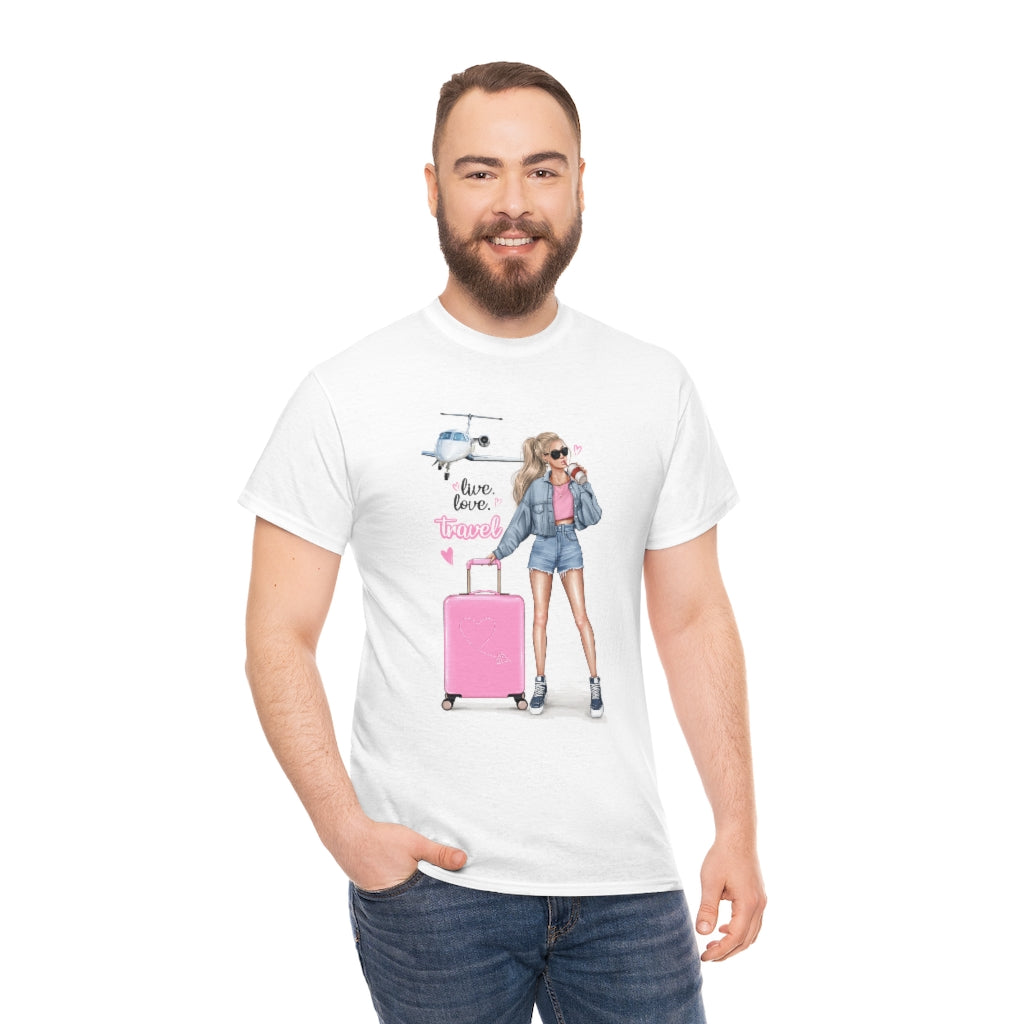 Live Love Travel Blond Hair Unisex Cotton Tee