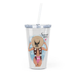 Summer Vibes Brown Hair Plastic Tumbler with Straw