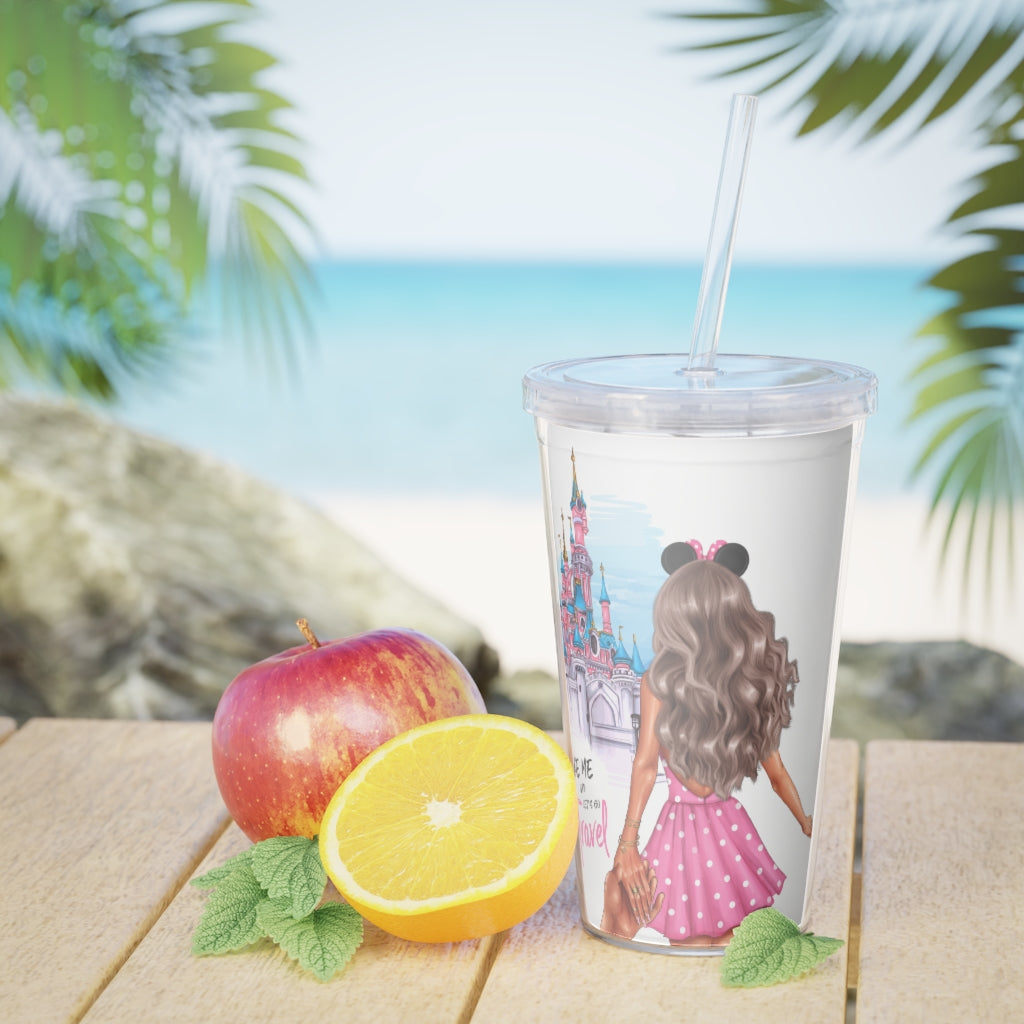 Take me and Let's go Travel Blond Hair Plastic Tumbler with Straw